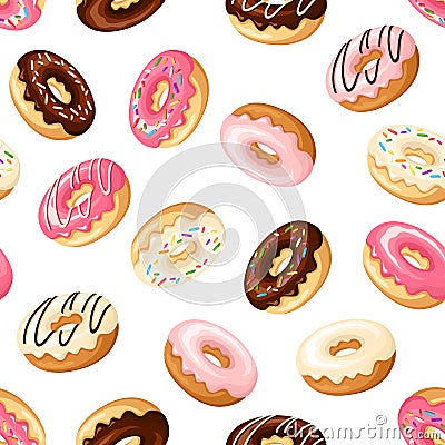 Seamless background with donuts. Vector illustration. Vector Illustration