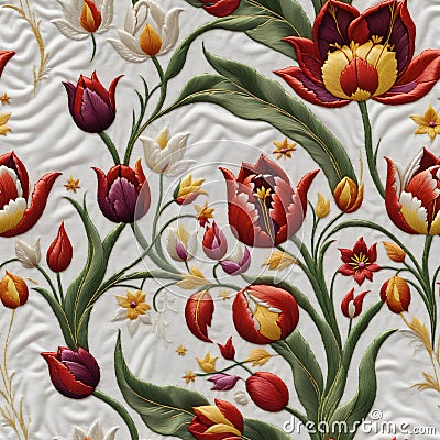 Seamless background tyudpan, embroidery. Seamless pattern connecting horizontally and vertically. Seamless styling of both Stock Photo