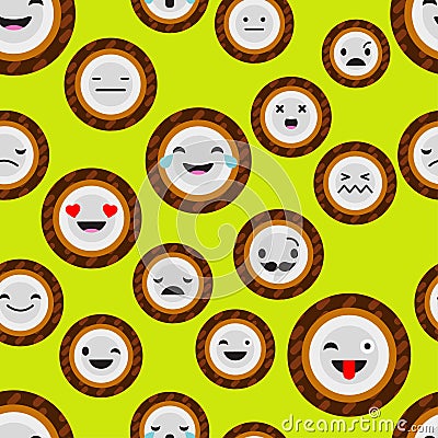 Seamless background with Emotions Coconut. Cute cartoon. Vector illustration. Vector Illustration