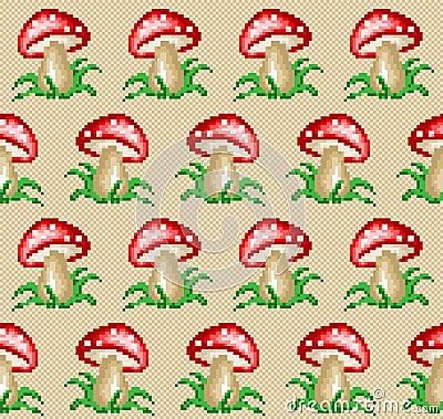 A seamless background with forest mushroom. Vector Illustration