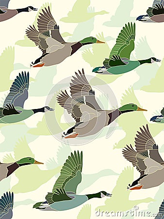 Seamless background with geese and ducks Stock Photo