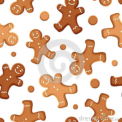 Seamless background with gingerbread men cookies. Vector illustration. Vector Illustration