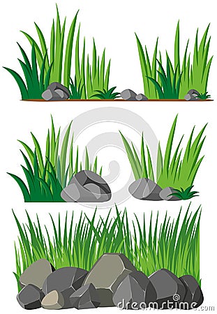 Seamless background with grass and rocks Vector Illustration