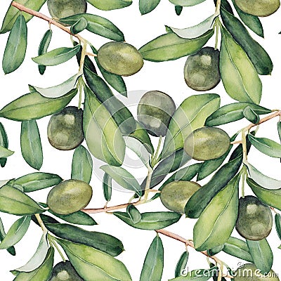 Seamless background with green olive branches Stock Photo