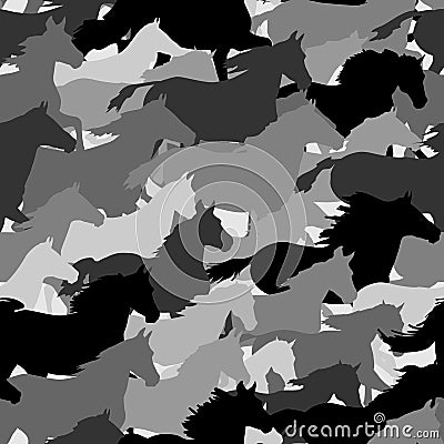 Seamless background: herd of horses. Vector Illustration
