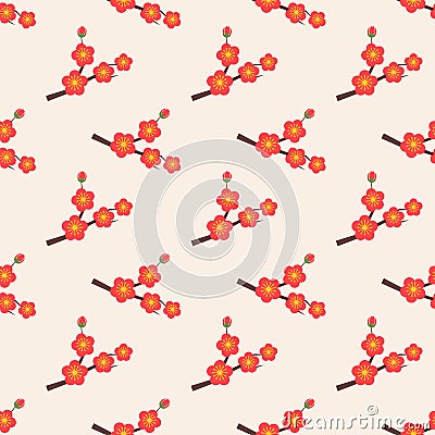 Seamless background image colorful botanic flower leaf plant plum blossom Vector Illustration