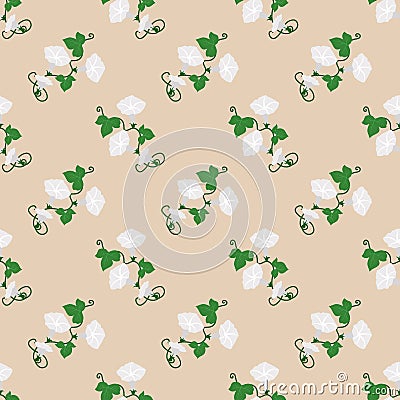 Seamless background image colorful botanic flower leaf plant white morning glory flower Vector Illustration