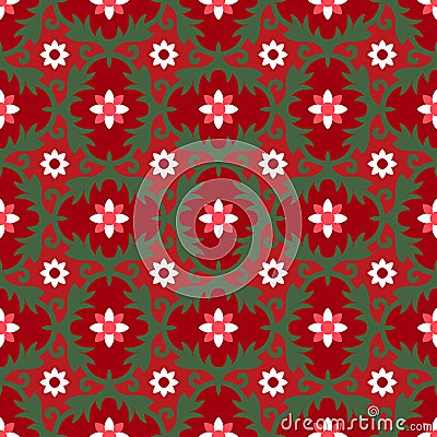 Seamless background image of vintage red tone flower leaf kaleidoscope pattern. Vector Illustration