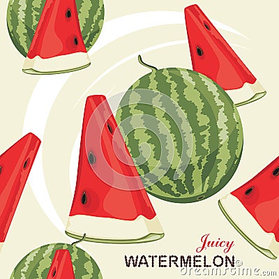 Seamless background with juicy watermelon Vector Illustration