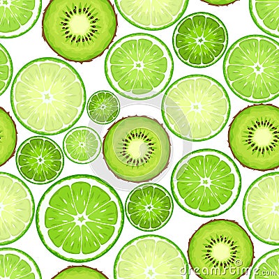 Seamless background with kiwi and lime slices. Vector illustration. Vector Illustration