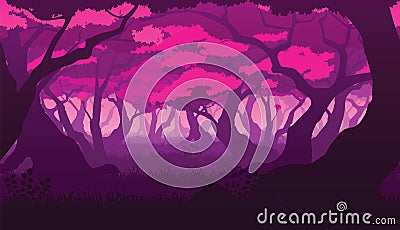 Seamless background of landscape with deep flat sakura forest. Vector Illustration