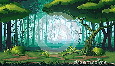 Seamless background of landscape with deep forest. Vector Illustration