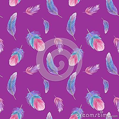 Seamless background. Lilac - colored feathers. Stock Photo