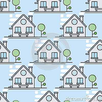 Seamless background with lots of houses. Vector illustration. This endless pattern Can be used for wallpaper, pattern fills, Cartoon Illustration