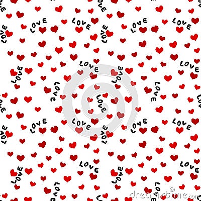 Seamless Background with Love Words and Hearts Stock Photo
