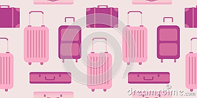 Seamless background with luggage. Iconic travel suitcase. Modern design for printing on fabric, wrapping paper Vector Illustration