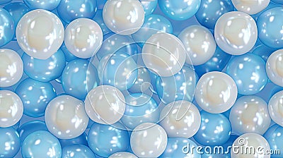 The seamless background is made of white pearls on a light blue background Stock Photo