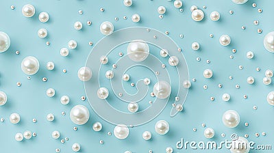 The seamless background is made of white pearls on a light blue background Stock Photo