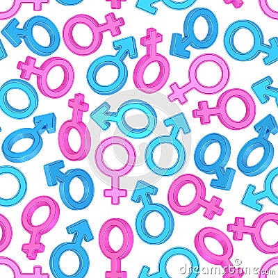 Seamless background of male and female gender symbols on white Stock Photo