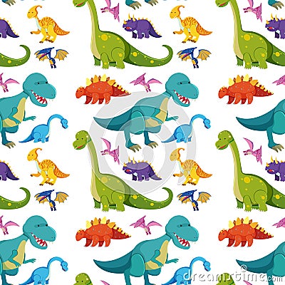 Seamless background with many dinosaurs Vector Illustration