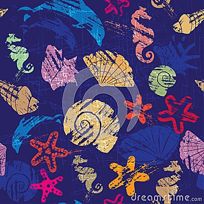 Seamless background with Marine life Vector Illustration