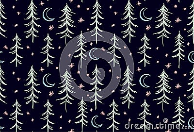 Seamless background with night forest. Vector Illustration