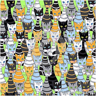 Seamless background with multicolored cats Vector Illustration