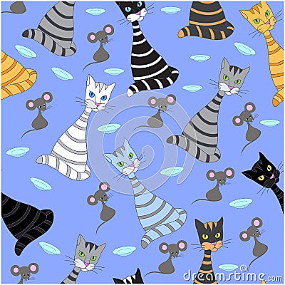 Seamless background with multicolored cats Vector Illustration