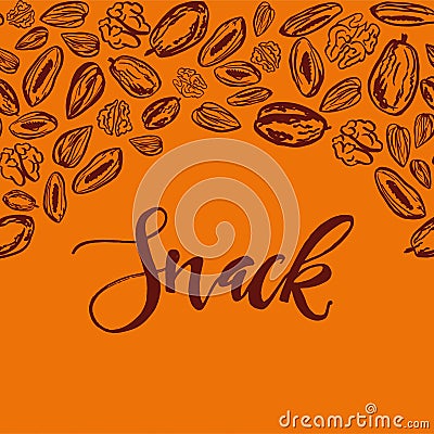 Seamless background with nuts and dried fruits. Vector illustration. Cartoon Illustration