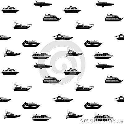Seamless background of oceanic passenger ships. Seamless pattern of ocean yachts and cruise liner. Passenger ship side view Vector Illustration