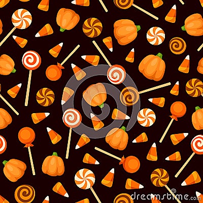 Seamless background with orange Halloween candies. Vector illustration. Vector Illustration