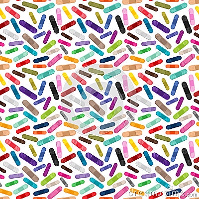 Seamless background pattern with colorful adhesive bandages Vector Illustration