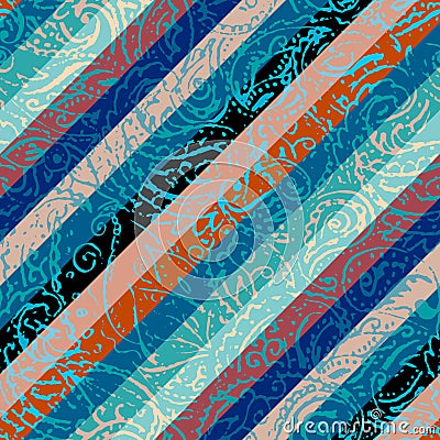 Grunge paisley pattern in collage patchwork style. Vector Illustration