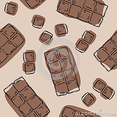 Seamless background with a pattern of hand drawn pieces of chocolate Vector Illustration