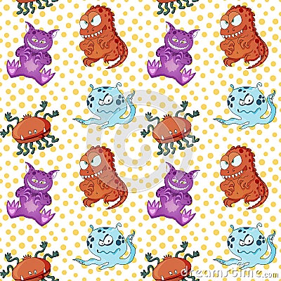 A seamless background pattern of happy, floating, cartoon, vector aliens Vector Illustration