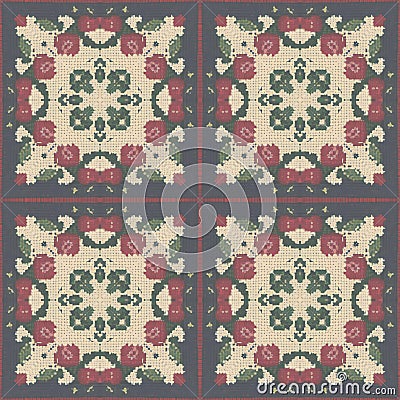 Seamless background pattern, Knitted pattern with a variety of floral motifs Cartoon Illustration