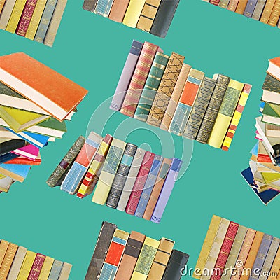 Seamless background pattern with old books. Stock Photo