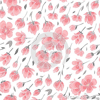 Seamless background pattern - pink Sakura blossom Vector Illustration