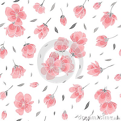 Seamless background pattern - pink Sakura blossom Vector Illustration