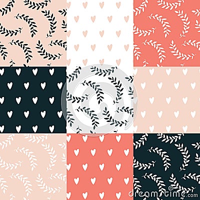 Seamless background pattern set Cute hand drawn design elements Cartoon Illustration