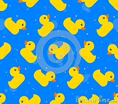 Seamless background pattern of yellow rubber ducks Vector Illustration