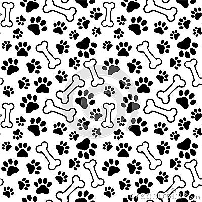 Seamless background - pet paw print and bone Vector Illustration