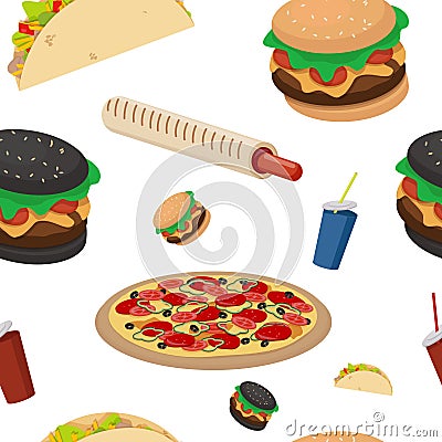 Fast food. Seamless background. Vector fast food pattern. Infinite texture for design with fast food Stock Photo