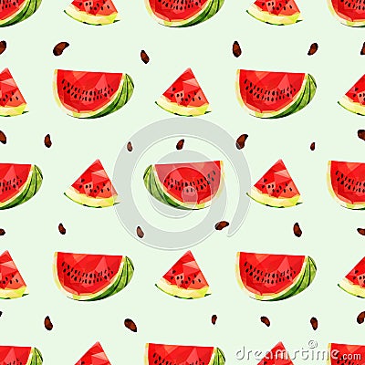 Seamless background with a piece of juicy watermelon in low poly style Stock Photo