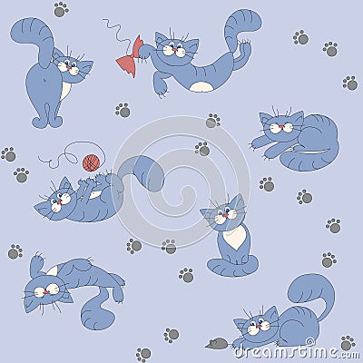 Seamless background with playful cats Vector Illustration