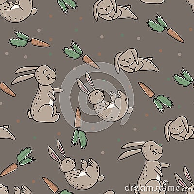 Seamless background with rabbits. Decorative wallpaper for the nursery in the Scandinavian style. Vector. Suitable for children\'s Vector Illustration