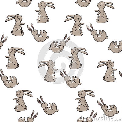 Seamless background with rabbits. Decorative wallpaper for the nursery in the Scandinavian style. Vector. Suitable for children\'s Vector Illustration