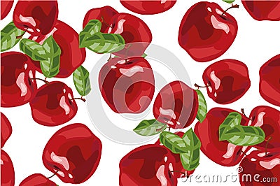 Seamless background with red apples and leaves. Vector illustration Vector Illustration