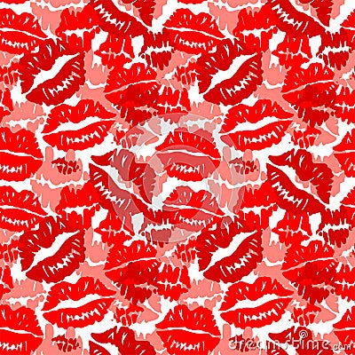 Seamless background with red prints of lipstick Vector Illustration