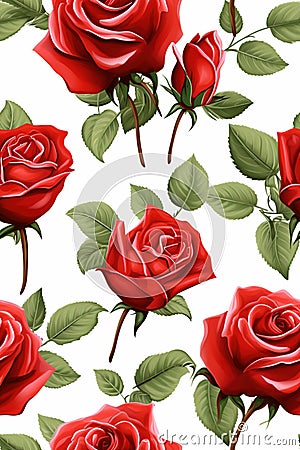 Seamless background with red roses in vivid colors Stock Photo